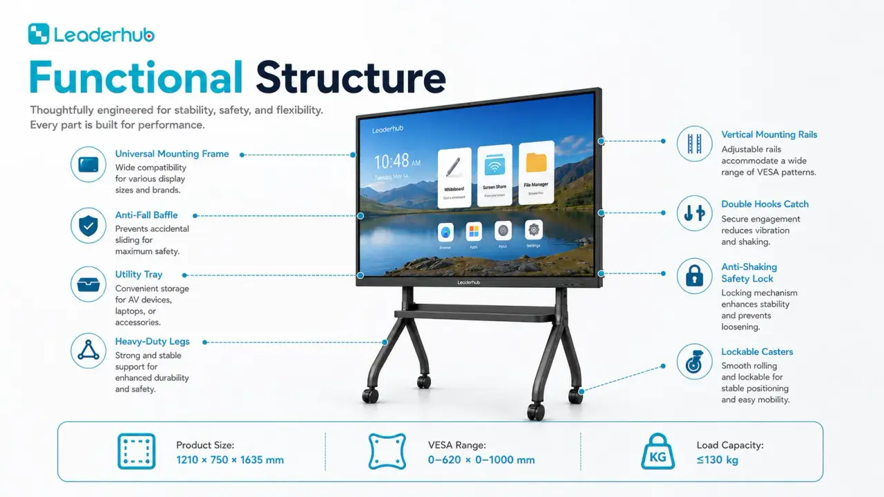 Leaderhub UL 55–86″ mobil stend — Məhsulu yaxından tanıyın 3